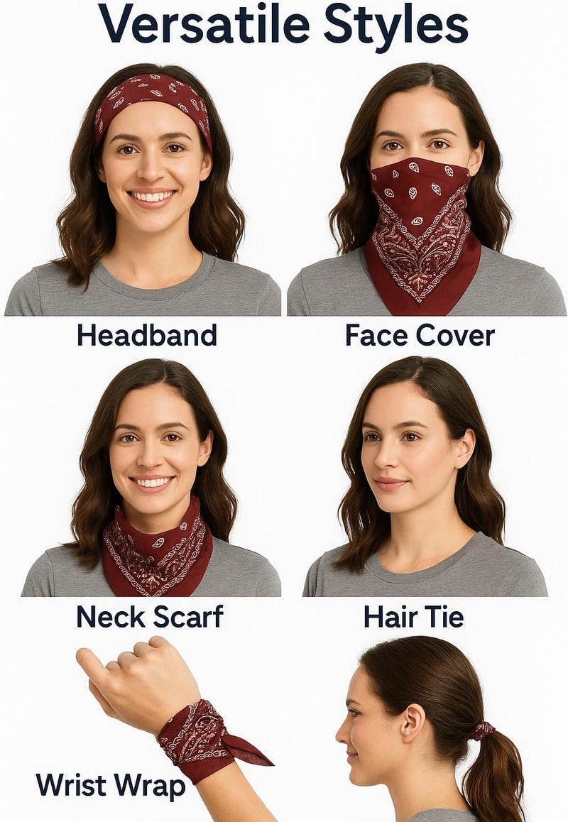 SUNRIBE 3 Pack Paisley Bandanas – 100% Cotton Square 21x21 Head Wrap, Headband, Face Cover, Neck Scarf for Men & Women - Image 5